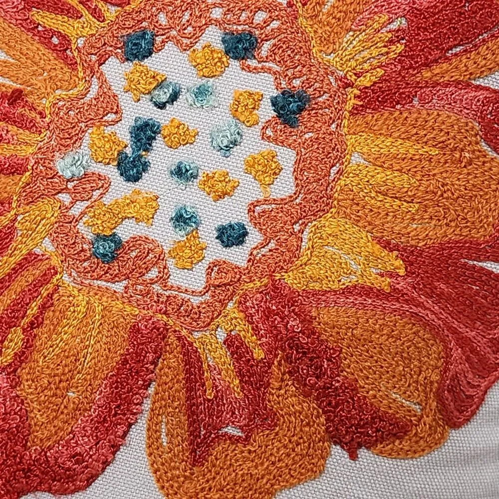 Pier 1 Throw Pillow 2pc Set Gray Floral Embroidery 17” x 17” Zipper Crewel Boho